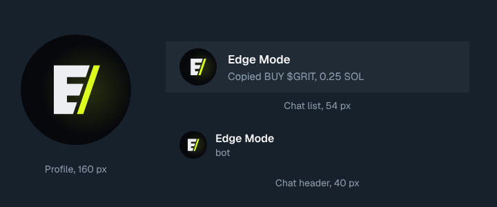 The bot avatar after Telegram's circle crop at 160, 54 and 40 pixels